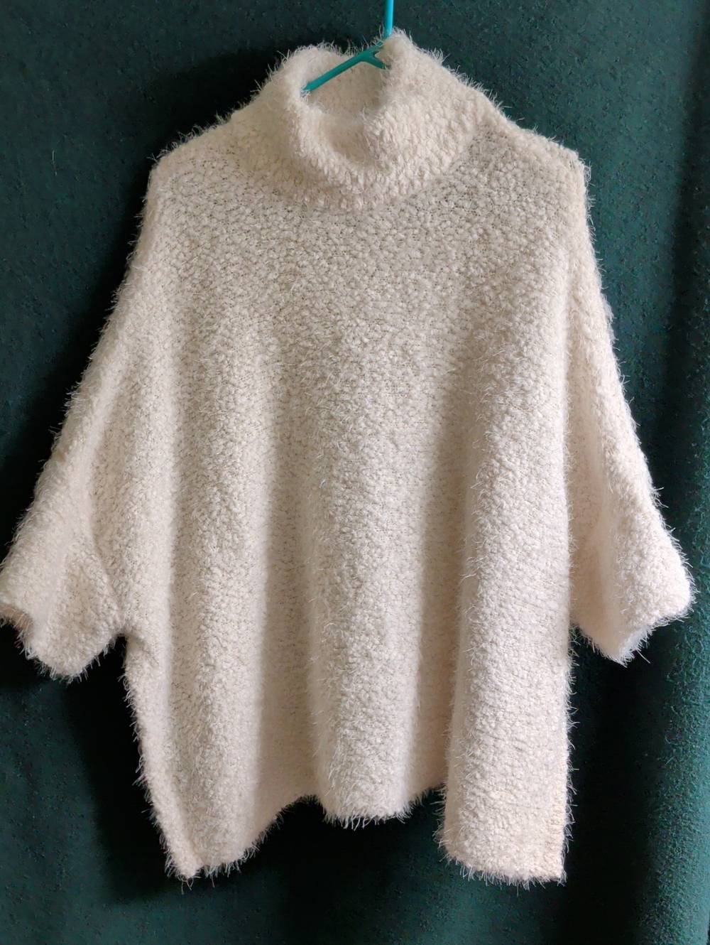 G.I.L.I. Cream Fuzzy Turtleneck Poncho Sweater